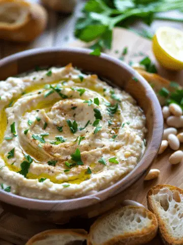 Creamy Roasted Garlic Scape White Bean Dip