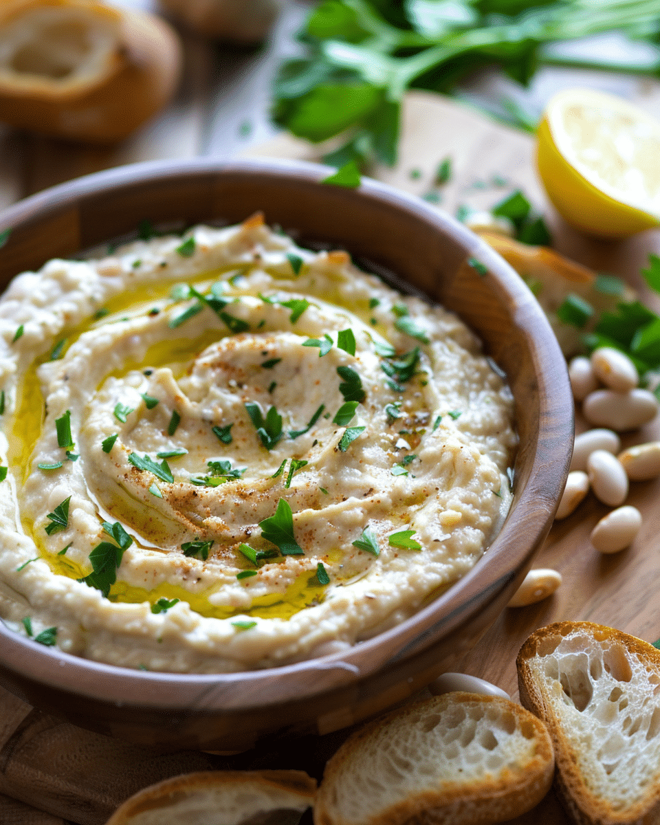 Creamy Roasted Garlic Scape White Bean Dip