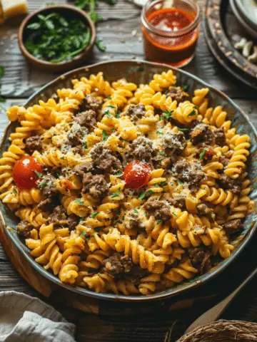 One Pot Cajun Beef and Cheddar Pasta