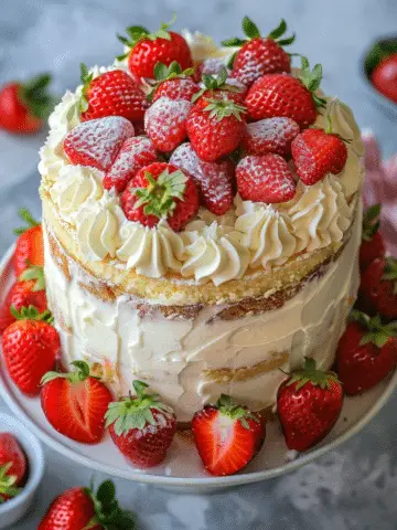 Strawberries and Cream Cheesecake Cake