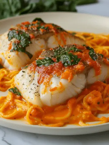 Cod in Roasted Red Pepper Sauce