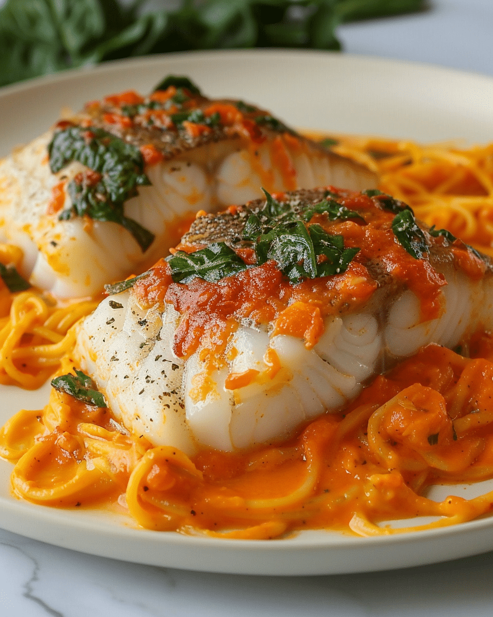 Cod in Roasted Red Pepper Sauce