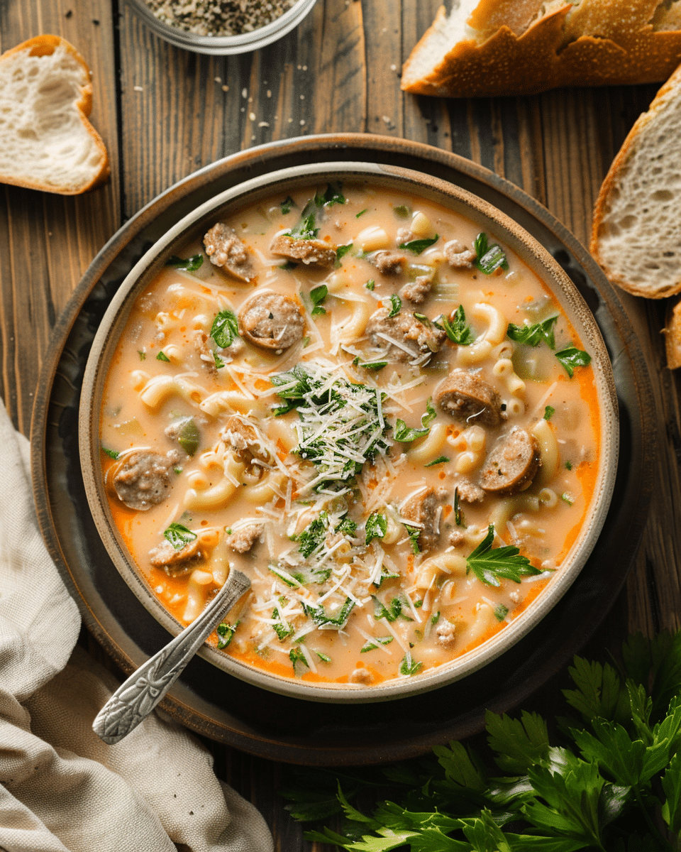 Creamy Parmesan Italian Sausage Ditalini Soup