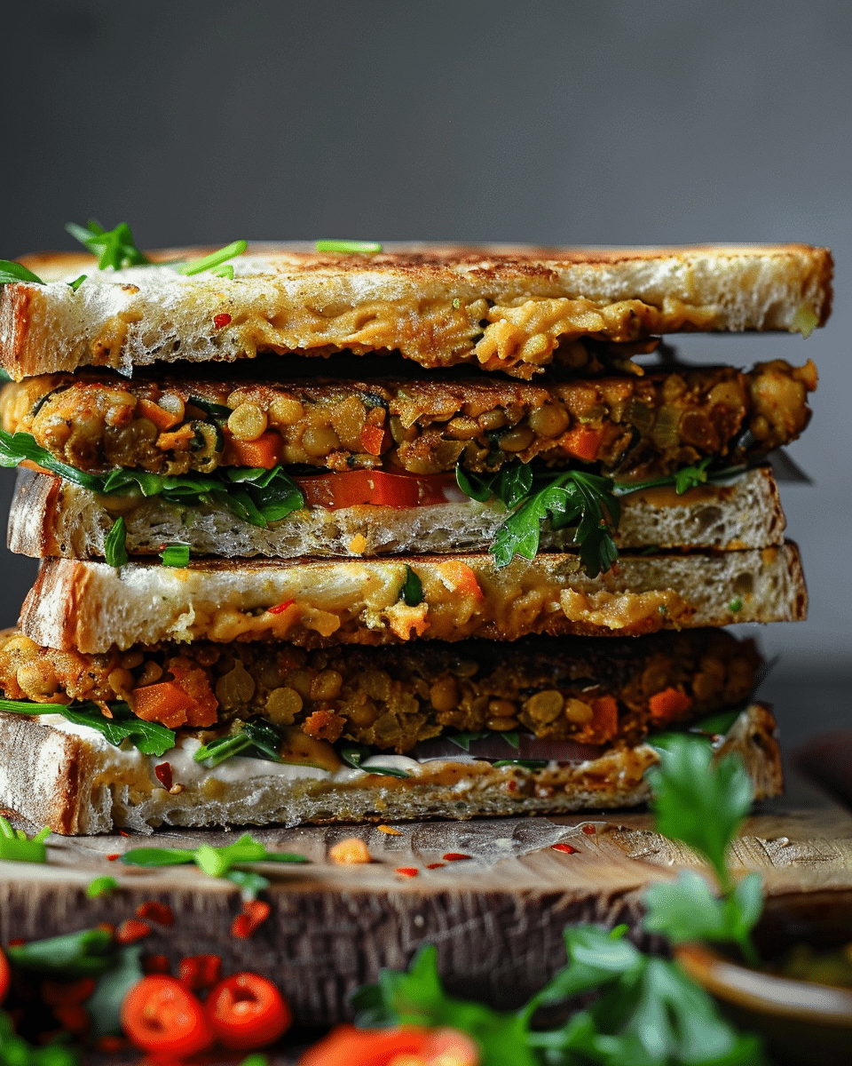 Crispy Lentil Veggie Patties Sandwich