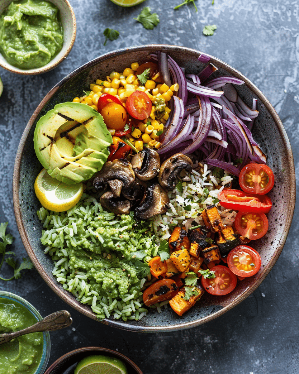 Grilled Veggie Burrito Bowls with Creamy Green Rice