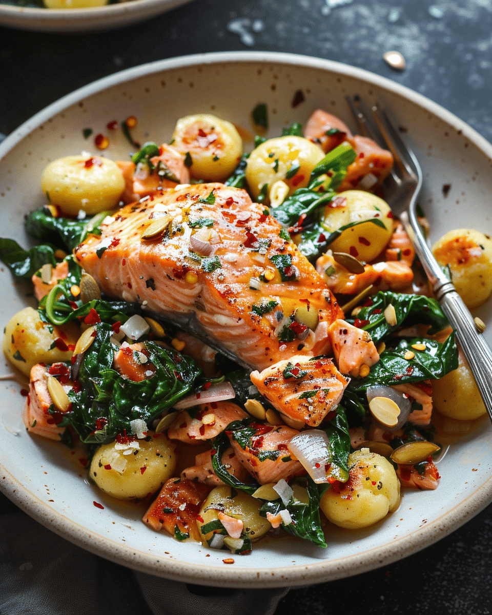 Salmon and Gnocchi Hash