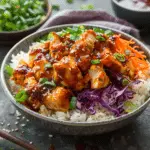 Spicy Chicken, Cabbage and Rice Bowls with Chili Garlic Sauce