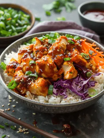 Spicy Chicken, Cabbage and Rice Bowls with Chili Garlic Sauce