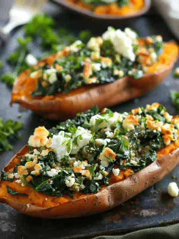 Spinach and Feta Stuffed Sweet Potatoes