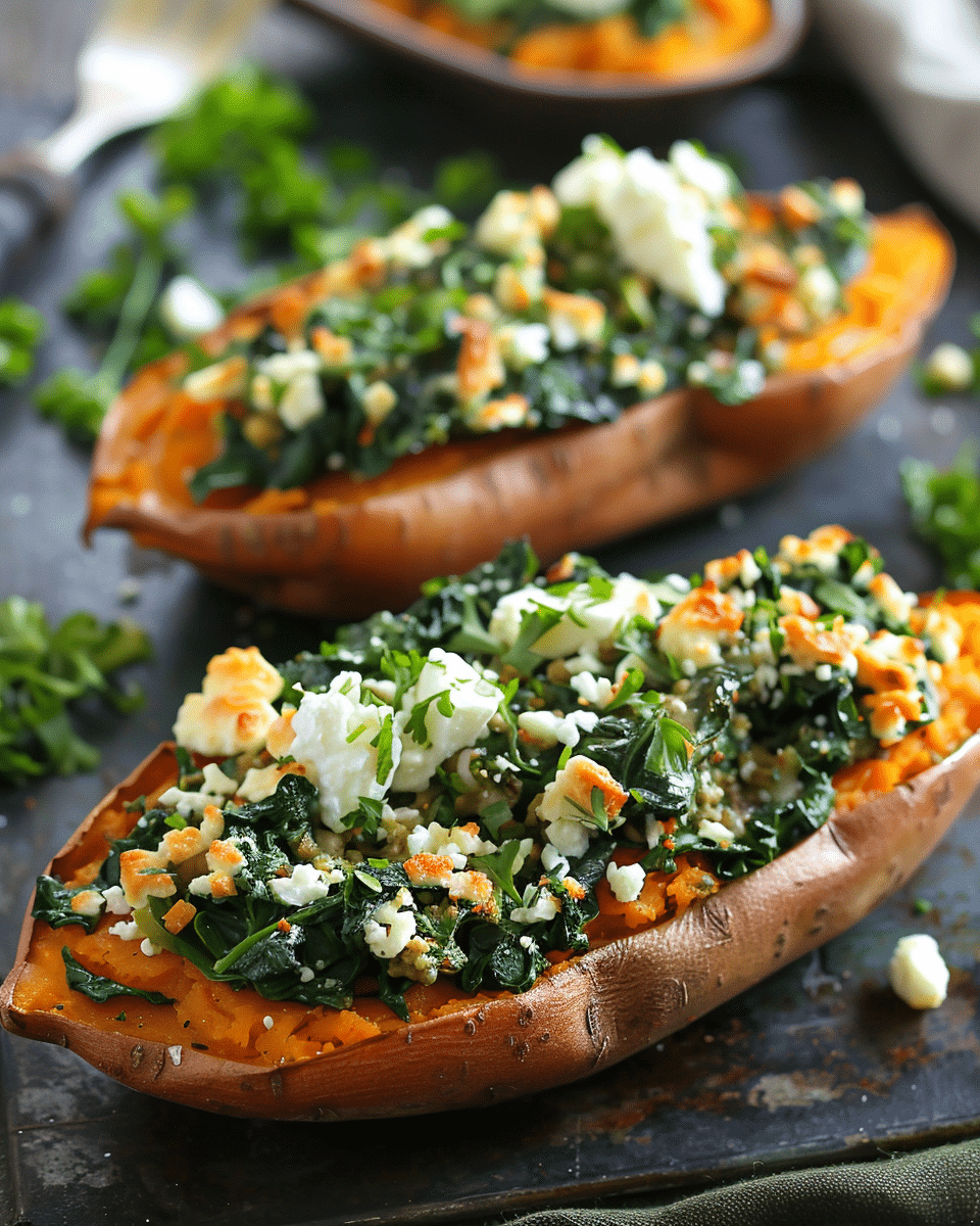 Spinach and Feta Stuffed Sweet Potatoes